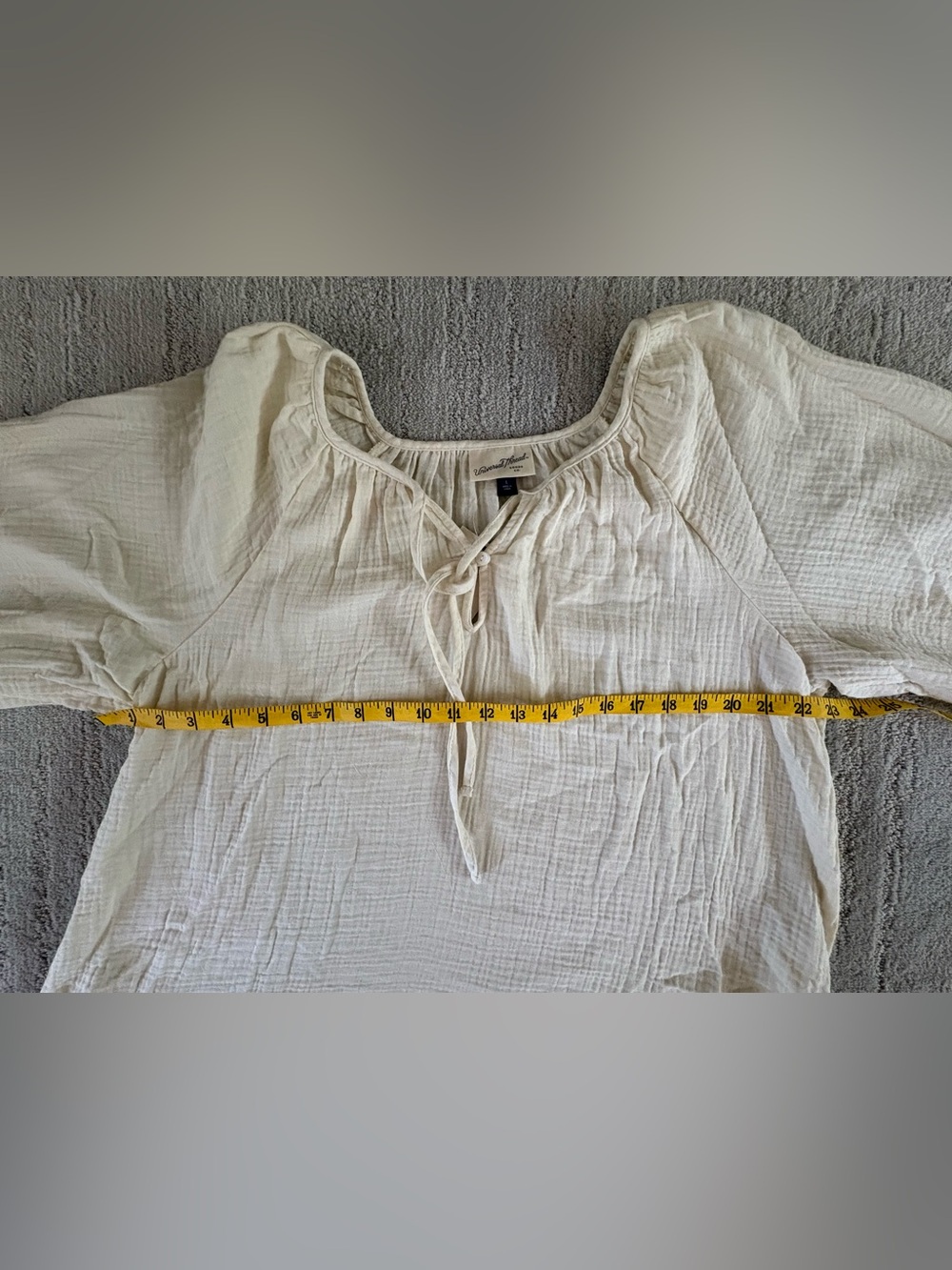 NWT Universal Thread Cream Cotton Gauze Tie-Neck Peasant Blouse - Size Large - Picture 5 of 8